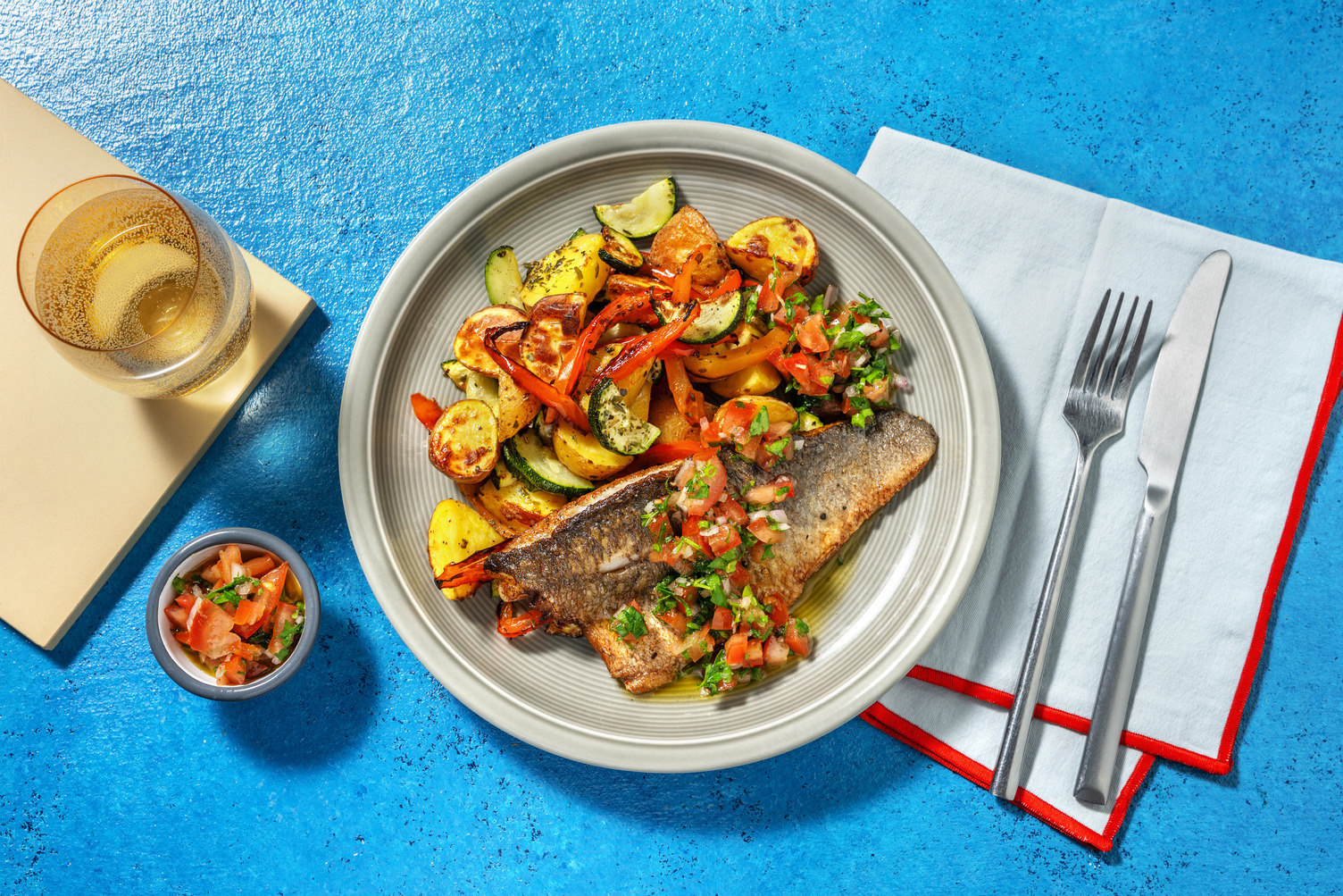 Merlu sauce vierge & légumes rôtis