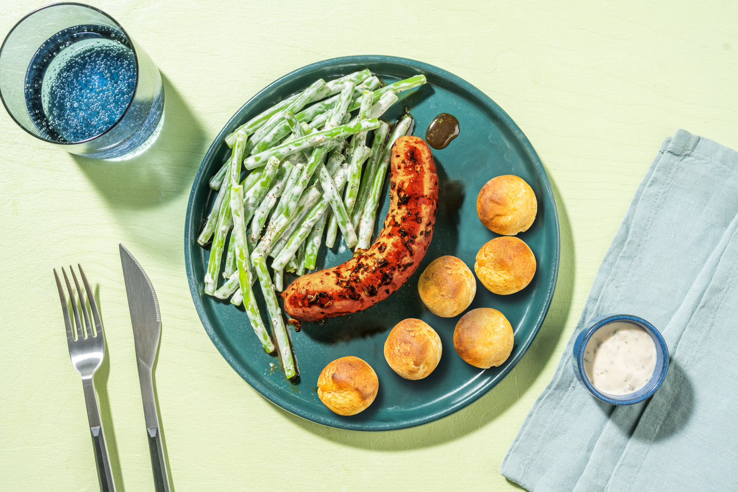 Saucisse & pommes dauphine rôties