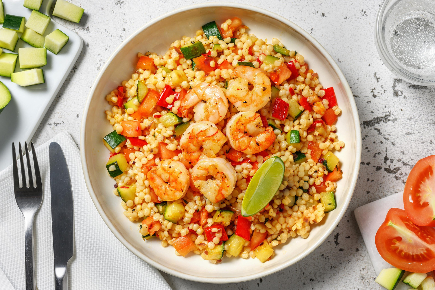 Garnalen met kruidige parelcouscous