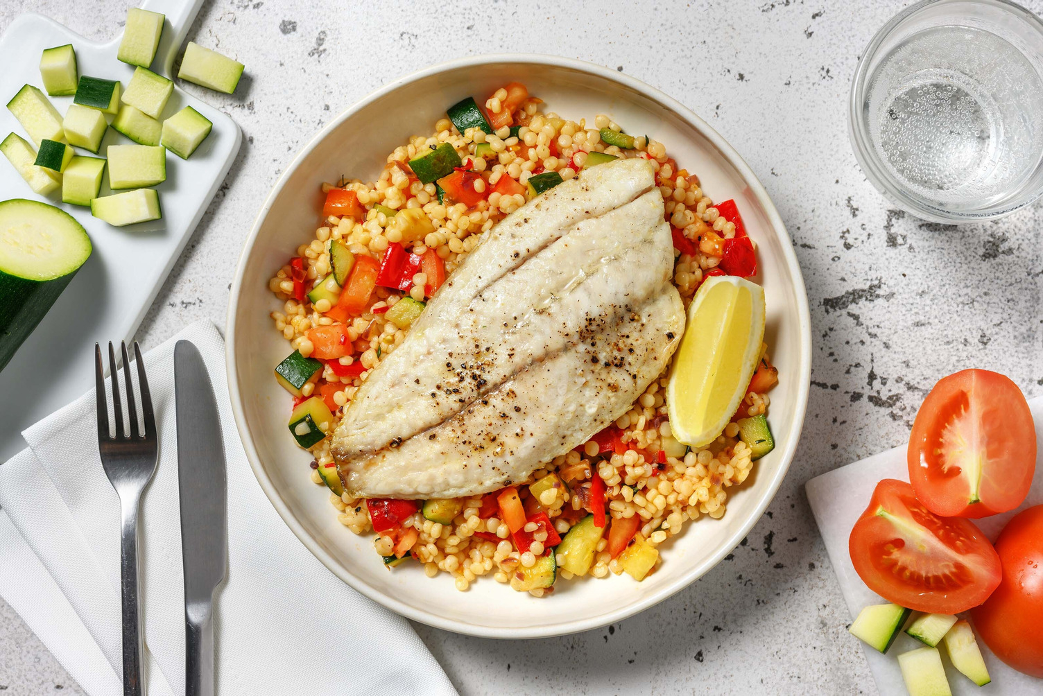 Couscous perlé au colin et courgette