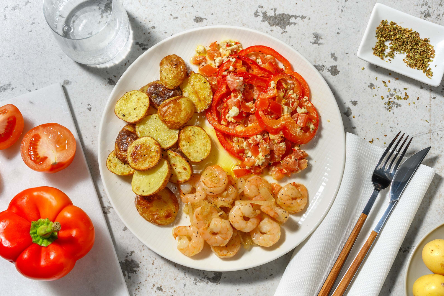 Crevettes à l’ail  et légumes rôtis