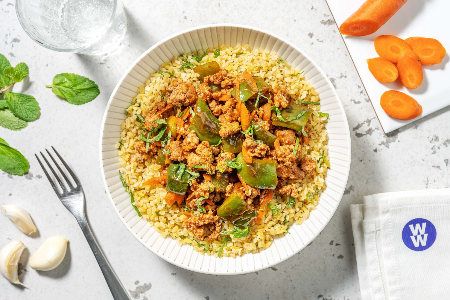 Cajun Pork on Mint Bulgur