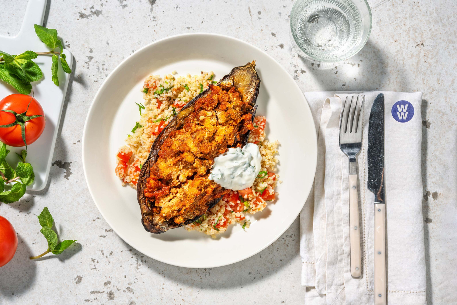 Harissa Pork Stuffed Aubergine