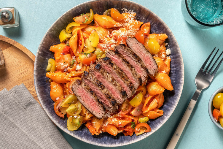 Conchiglie Bruschetta Art mit extra Steak vom Weiderind