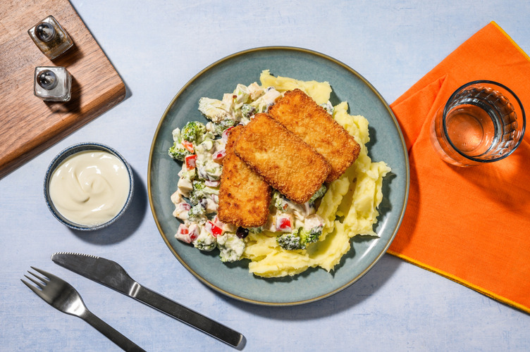 Krispig halloumi och blomkålsmos