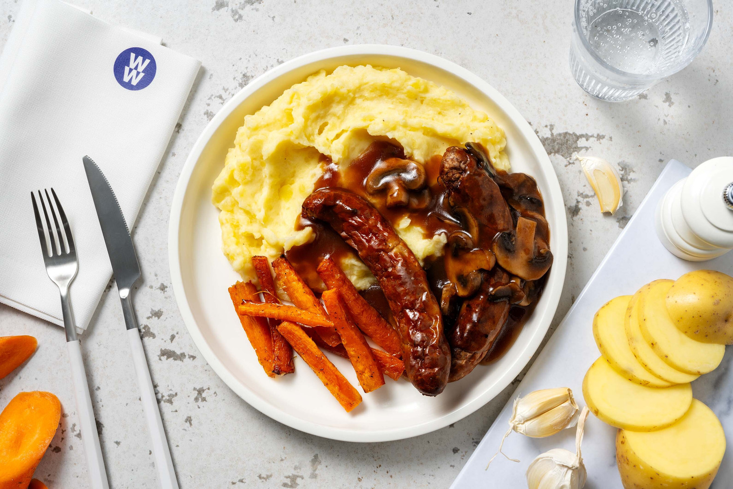 Sausages in Caramelised Red Onion Gravy