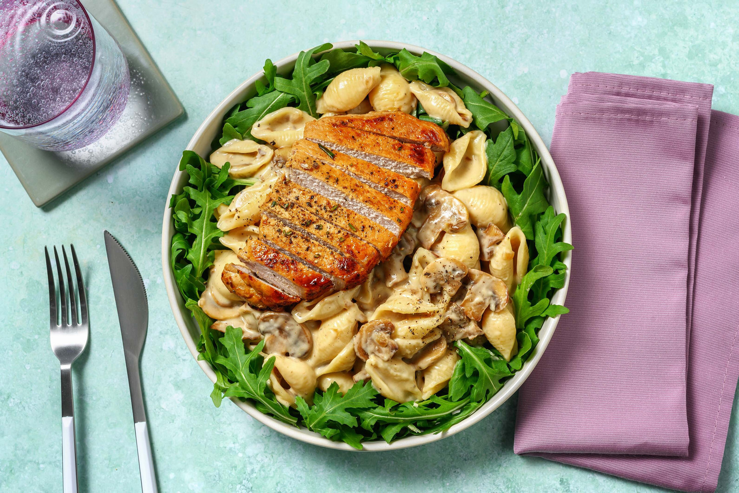 Pork Escalope with Creamy Mushroom Conchiglie