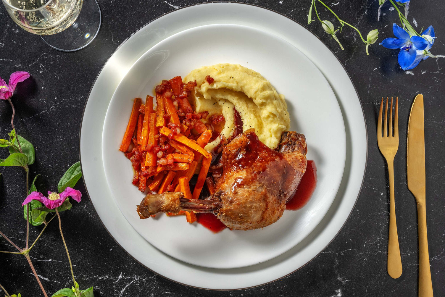 Roasted Confit Duck Leg and Red Wine Jus 