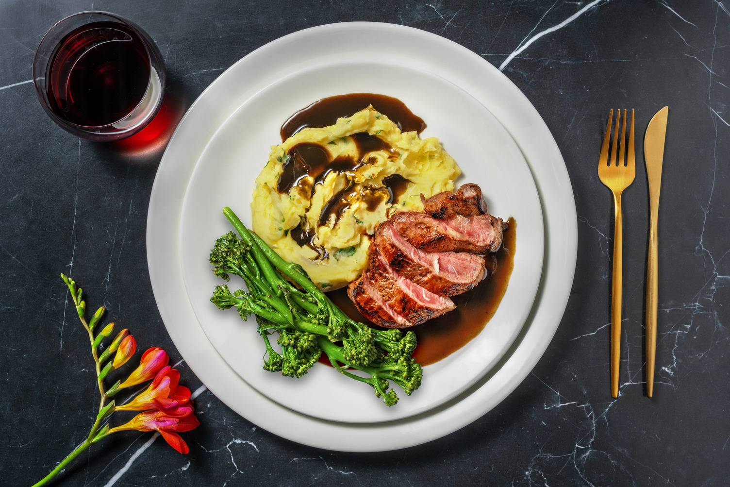 Pepper Crusted Venison Steak and Red Wine Jus