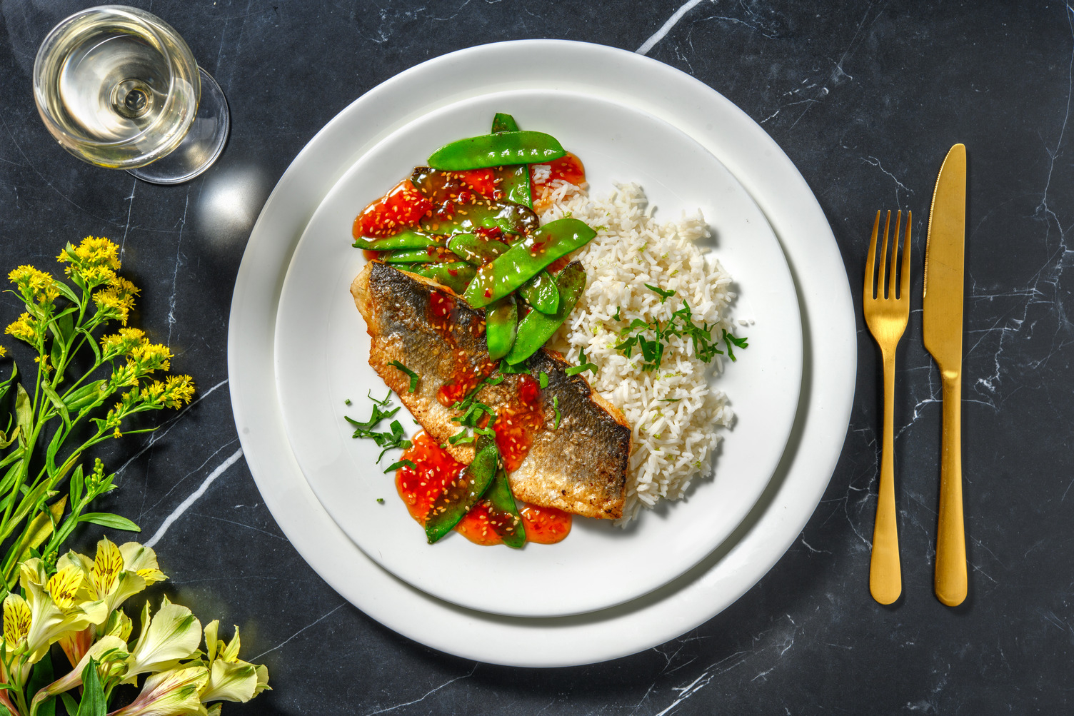Crispy Sea Bass and Lime Coriander Rice