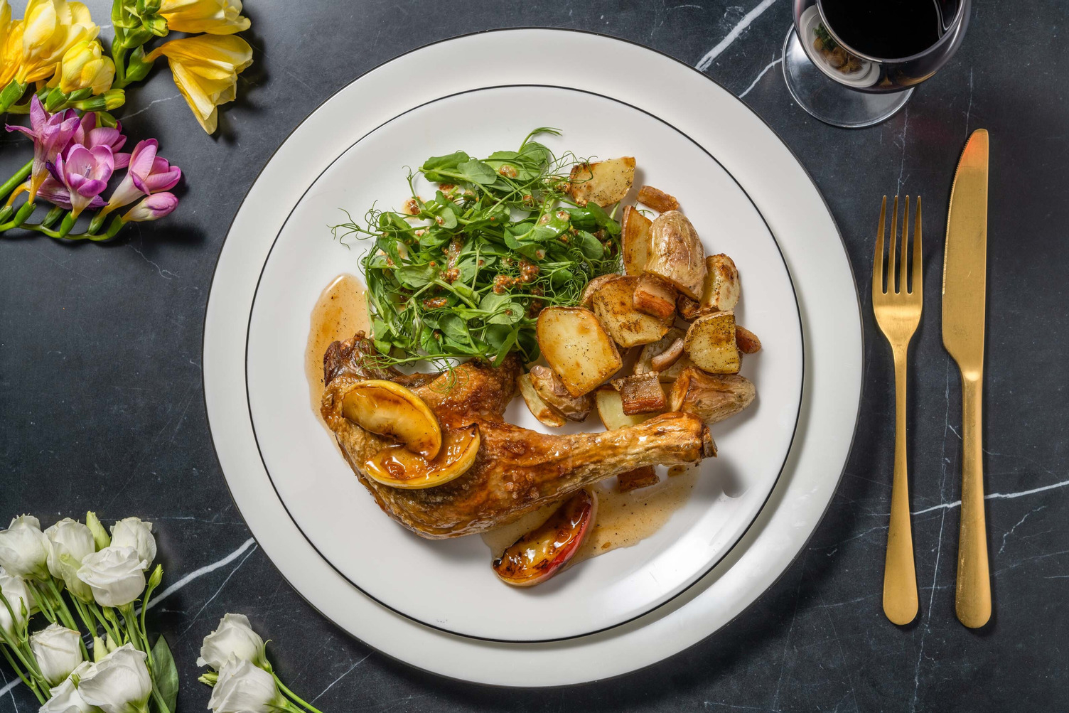 Duck Leg Confit and Cheesy Bacon Potatoes