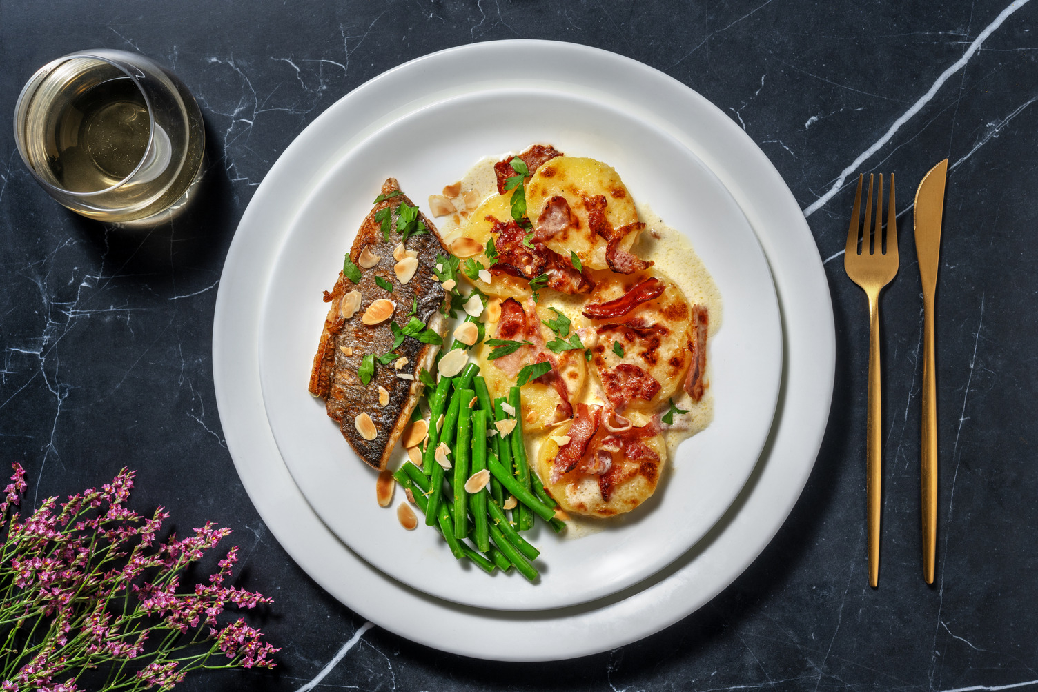 Pan-Fried Sea Bream and Creamy Serrano Gratin