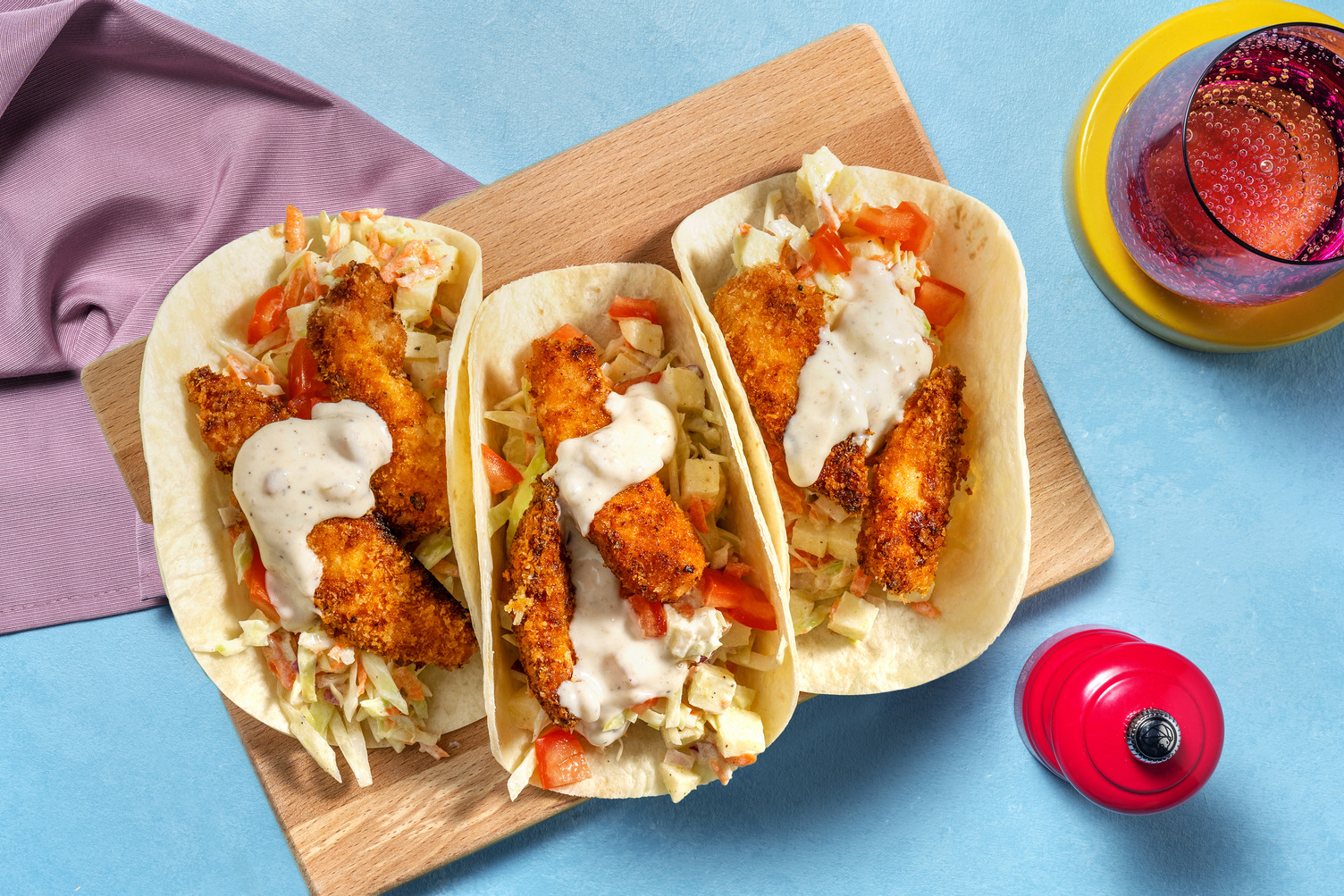 Mini-tortillas au poulet pané croustillant et chutney de mangue