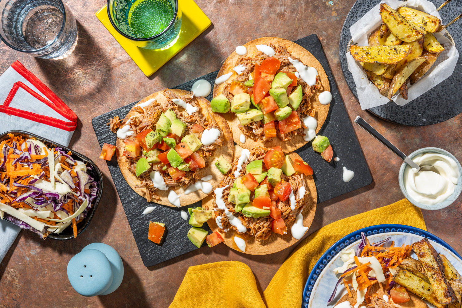 Honey Harissa Pulled Pork Tostadas