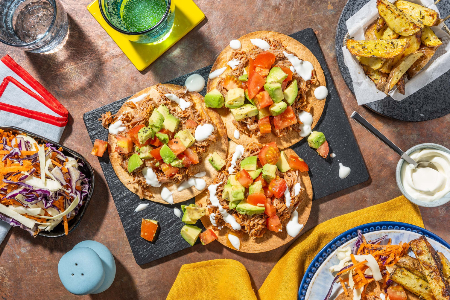 Honey Harissa Pulled Pork Tostadas