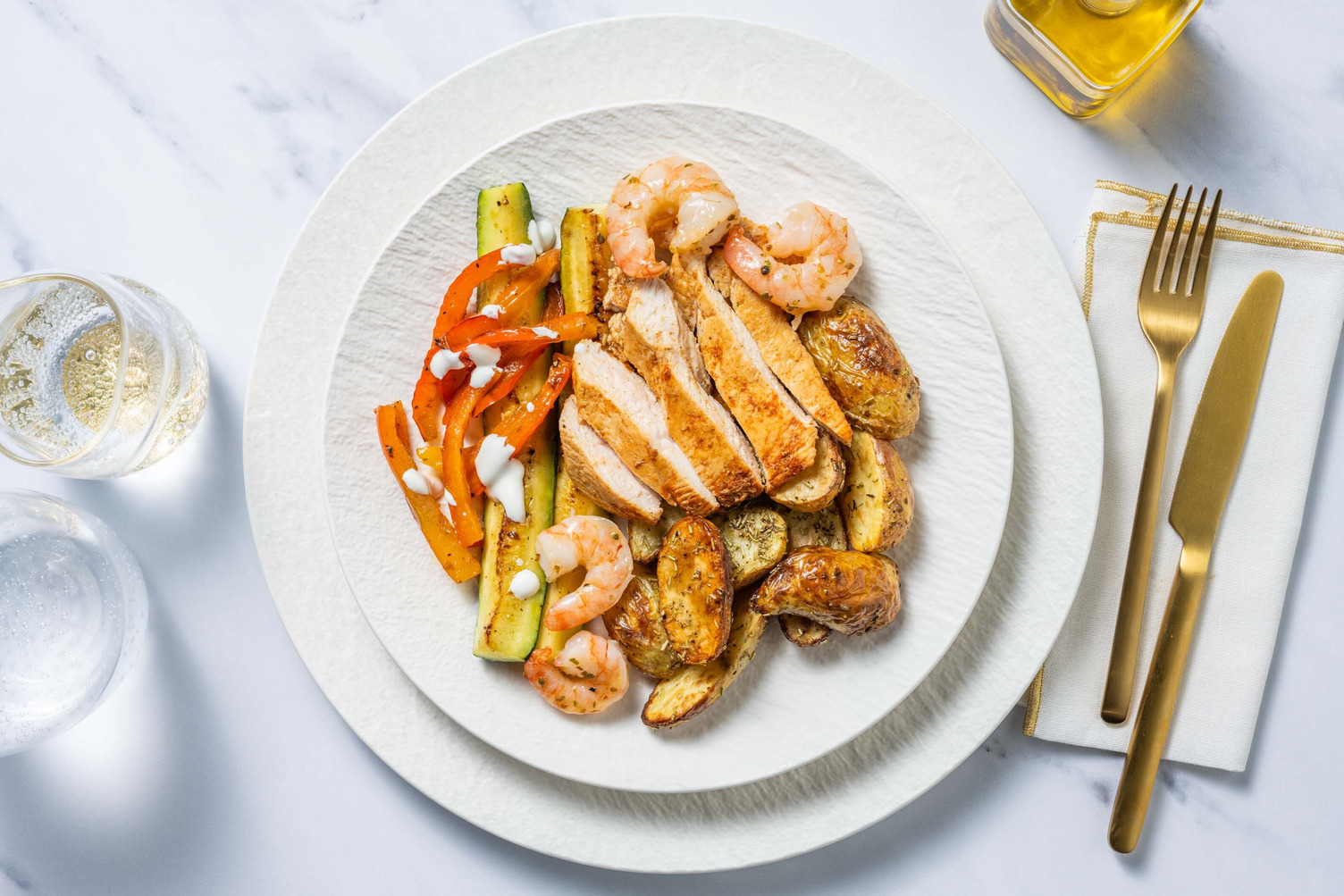 Knoblauch-Garnelen & Cajun Hähnchen