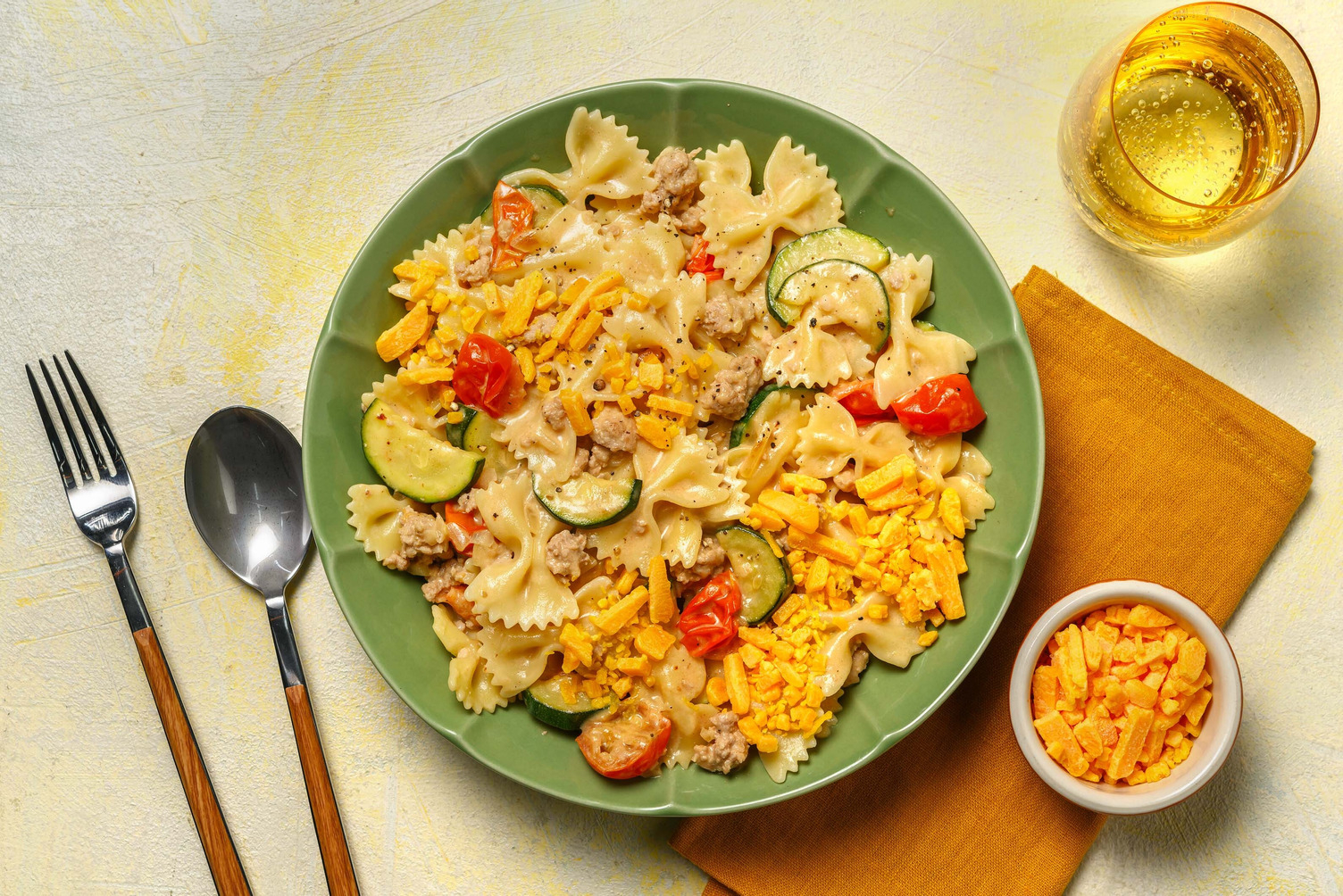 Farfalle met kipgehakt in roomsaus