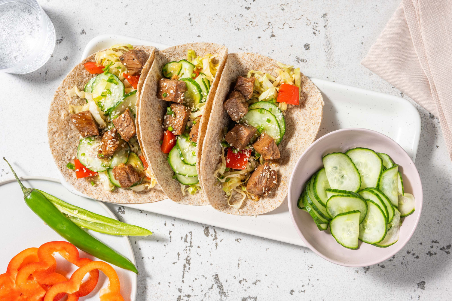 Mini-tortilla's met biefstuk en gomasio