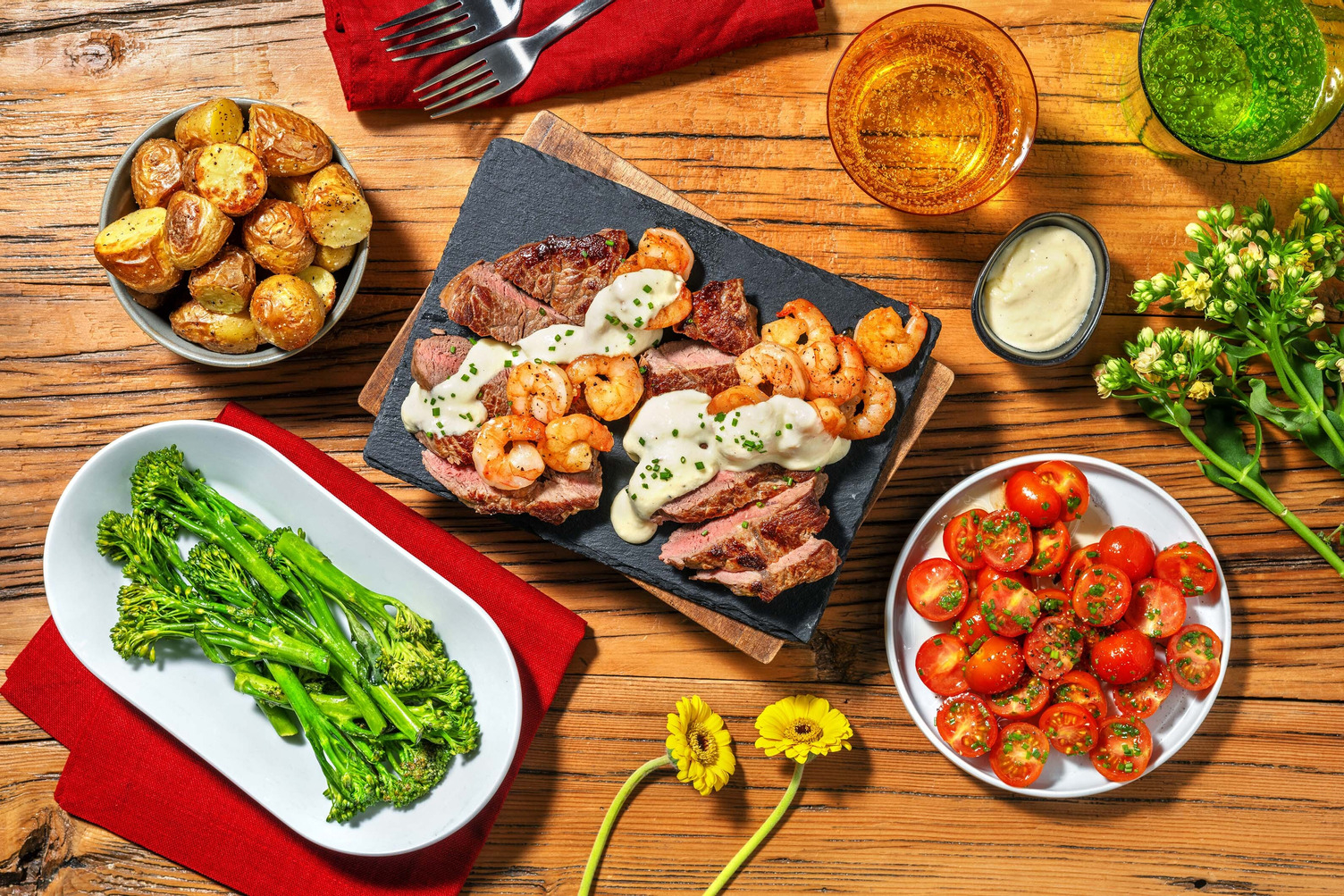 Surf & turf: garnalen en steak