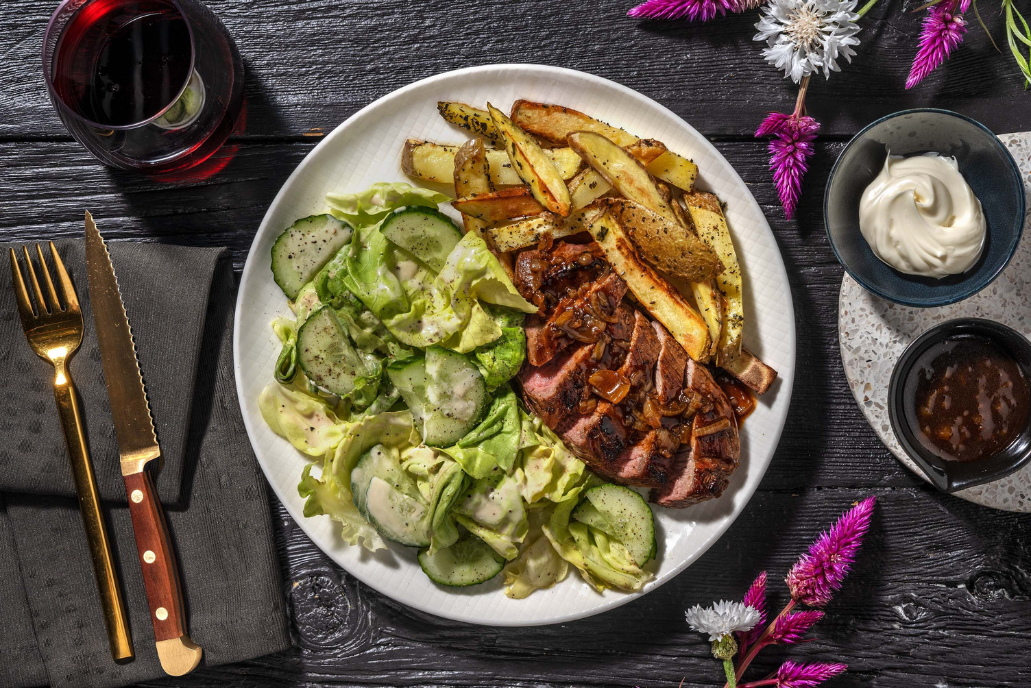 Steak et jus de veau