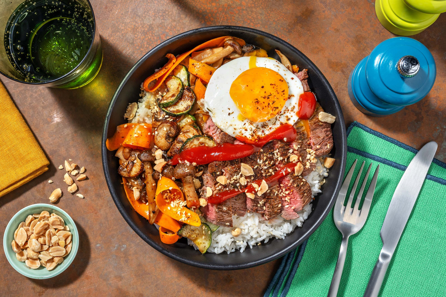 Biefstuk op luxe bowl à la bibimbap
