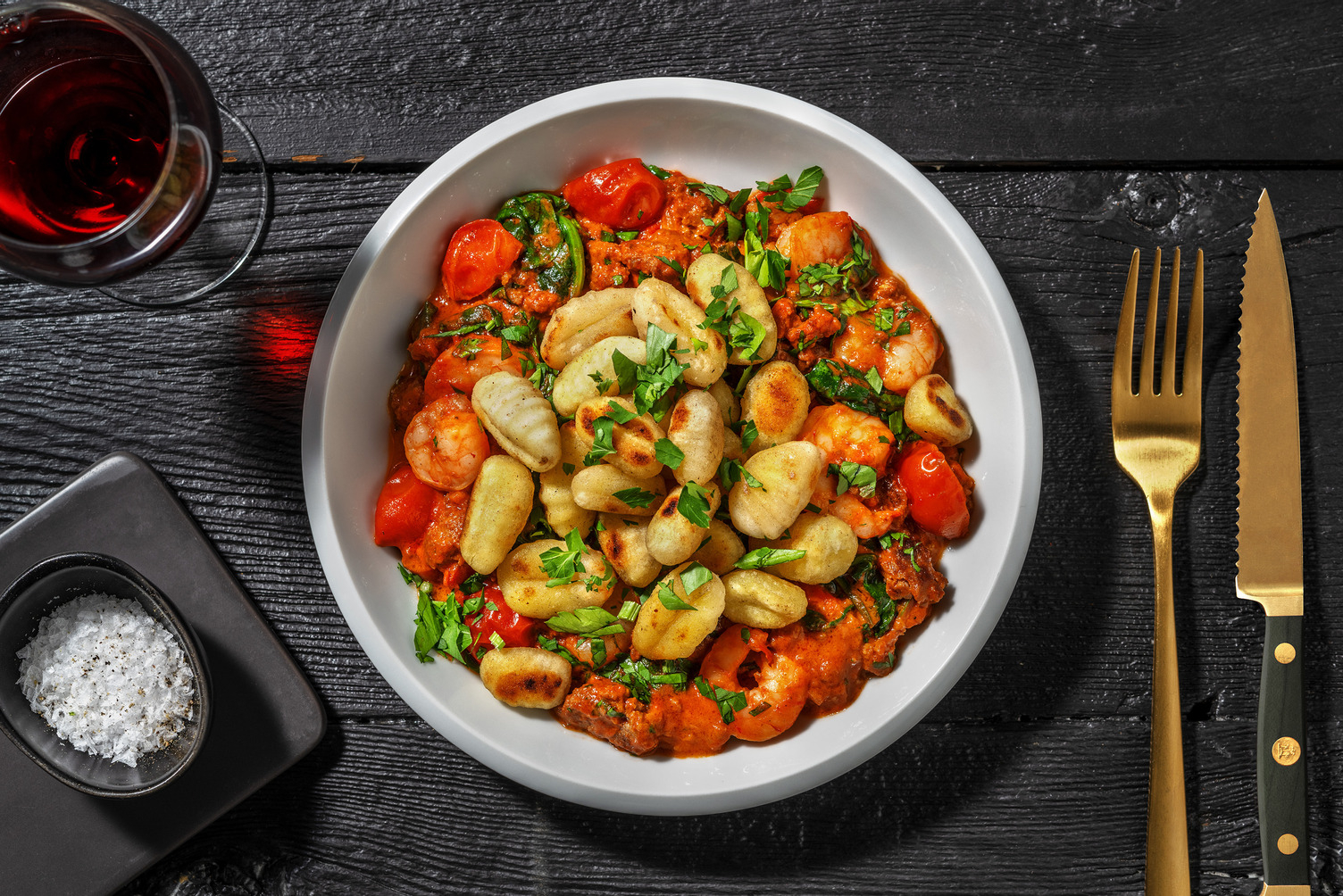 Krokant gebakken gnocchi met merguez