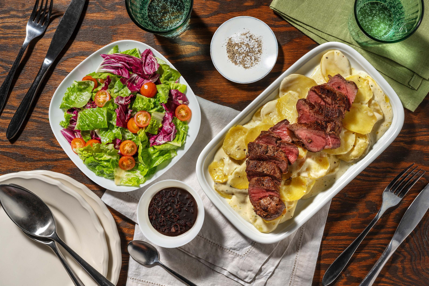 Hertenbiefstuk met aardappelgratin