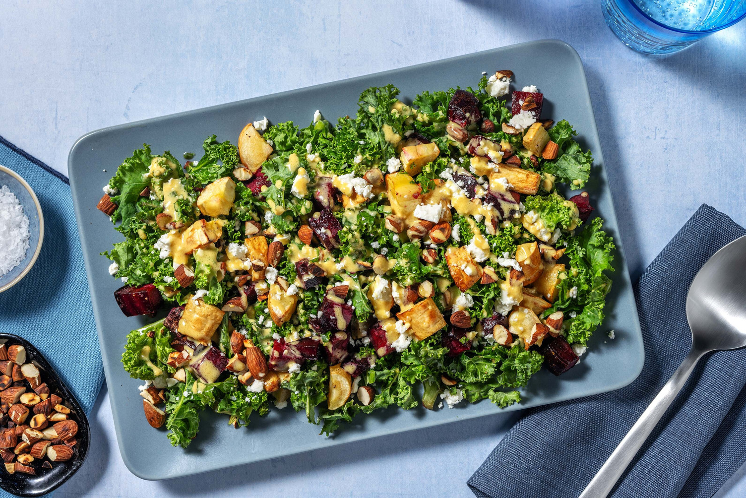 Green kale and roasted root veggie salad