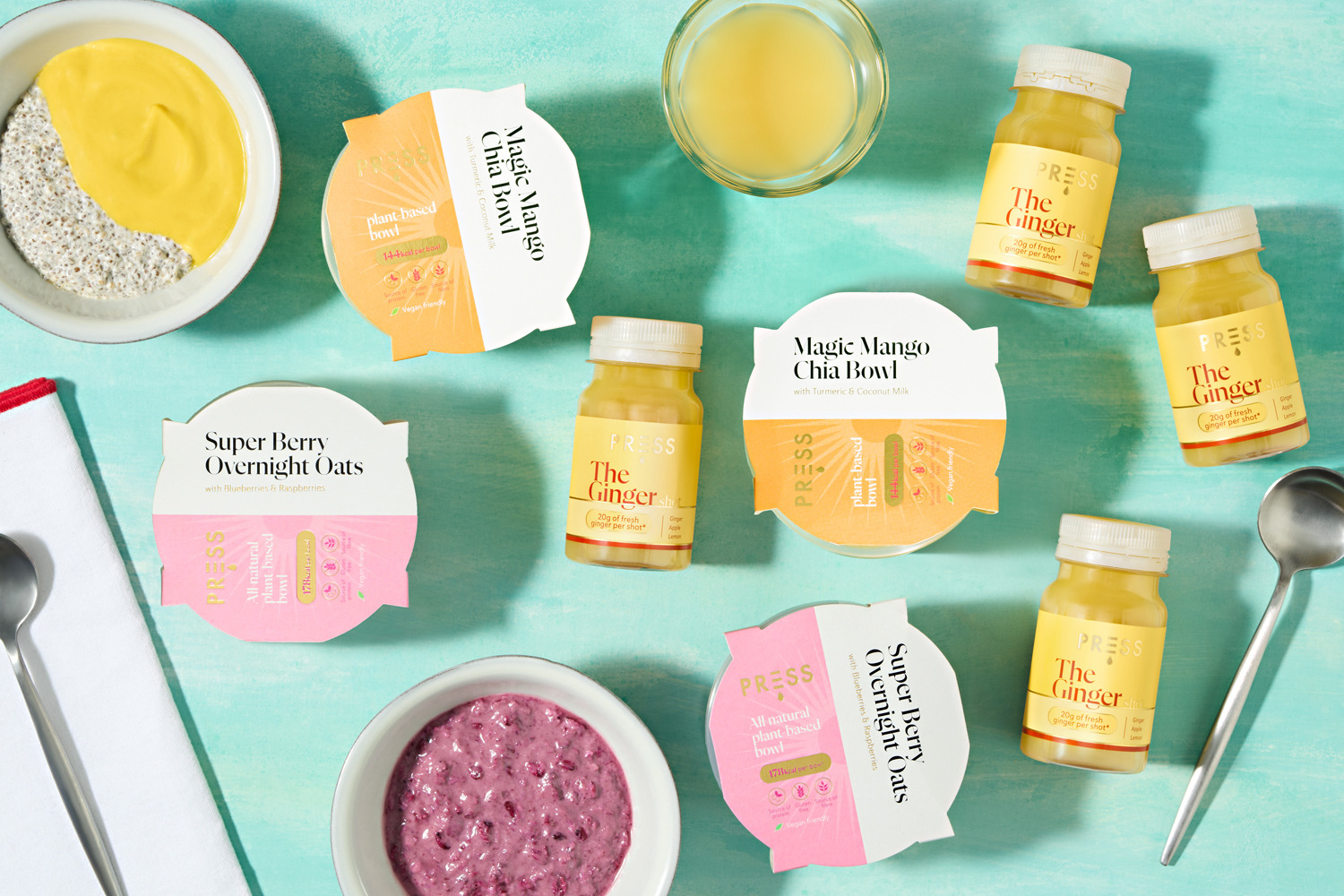 PRESS Breakfast Bundle | 4 x 125g Pots | 4 x 100ml Shots