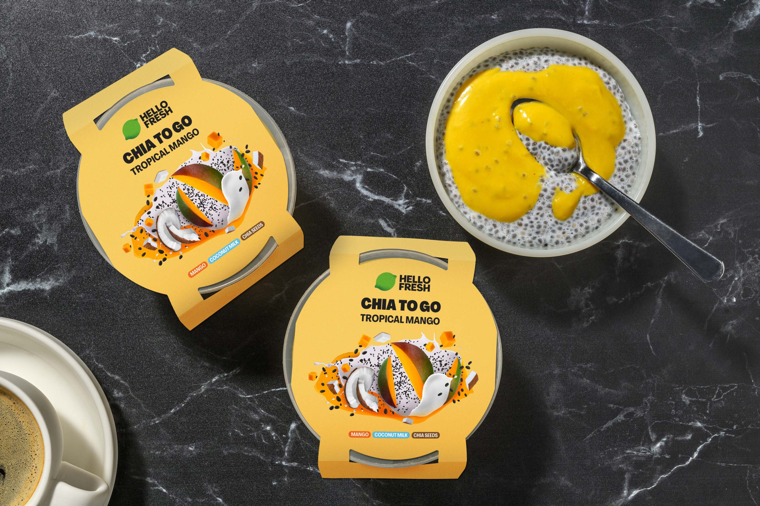 Chia Pudding met mango en kurkuma 