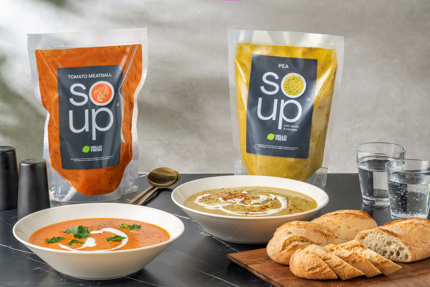 Soep duo - Tomatensoep met balletjes & Erwtensoep met worst en spek