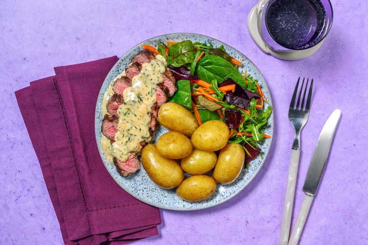 Lynstegt rumpsteak i estragonsauce