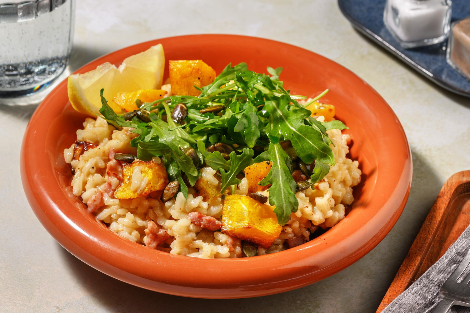 Risotto på rostad butternutpumpa och bacon