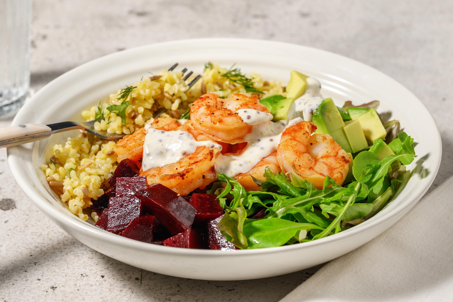 Lemon pepper shrimp and beetroot relish