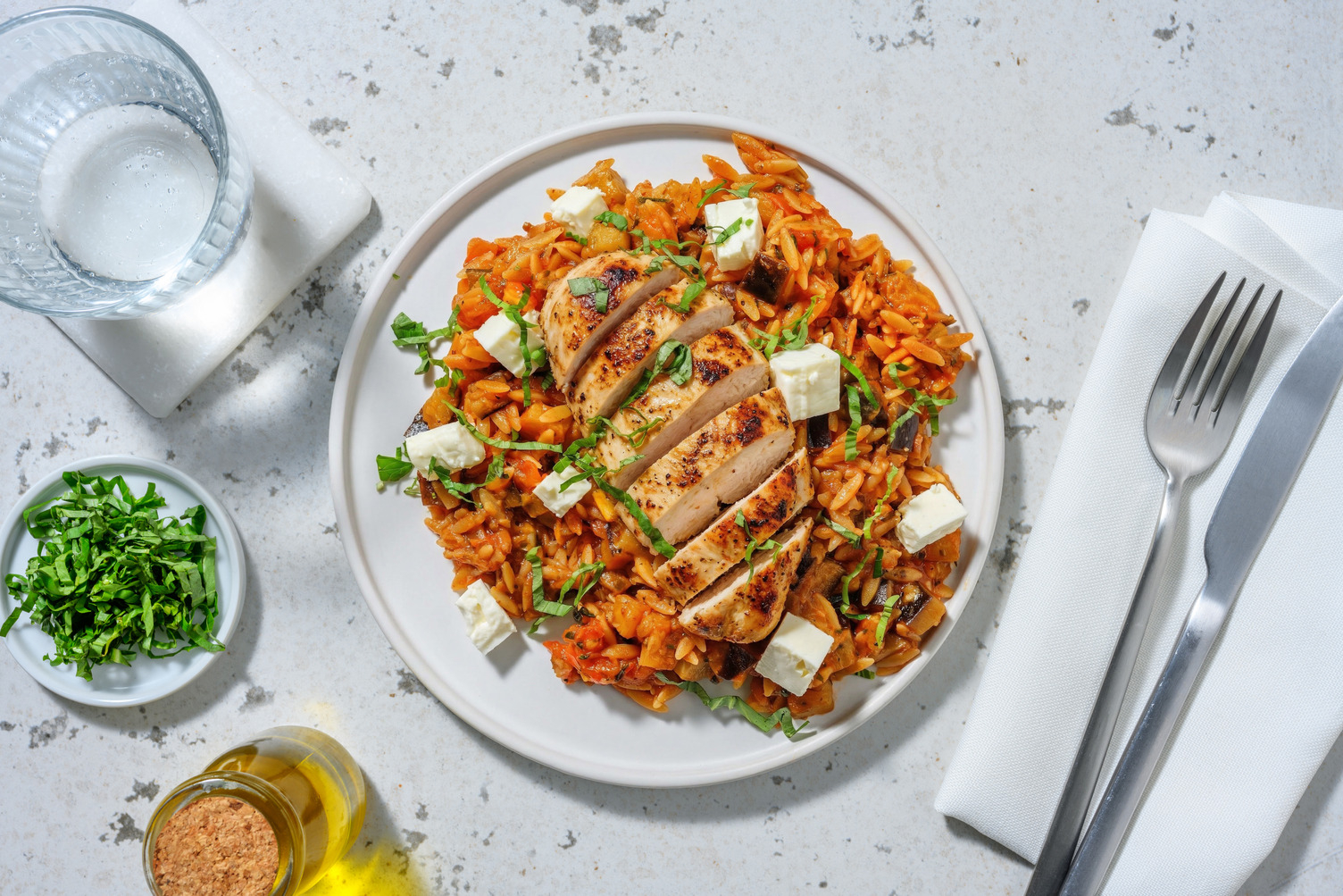 Auberginen-Orzotto mit Bio-Hähnchen