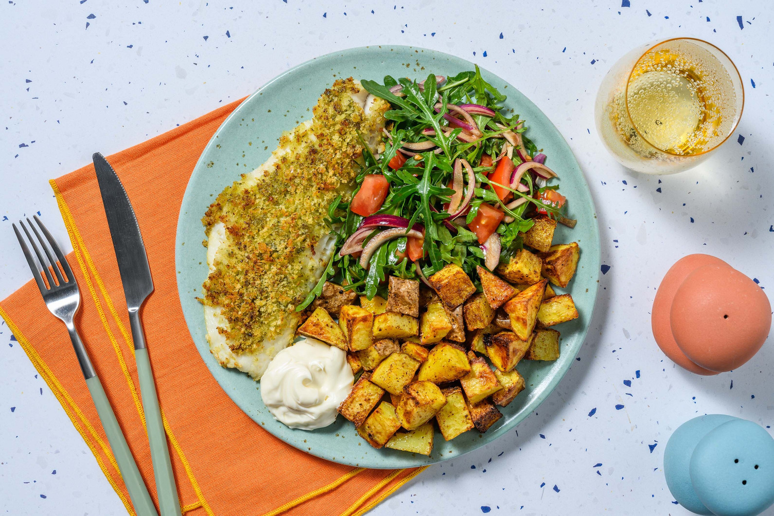 Pestotoppad torsk och rostad potatis