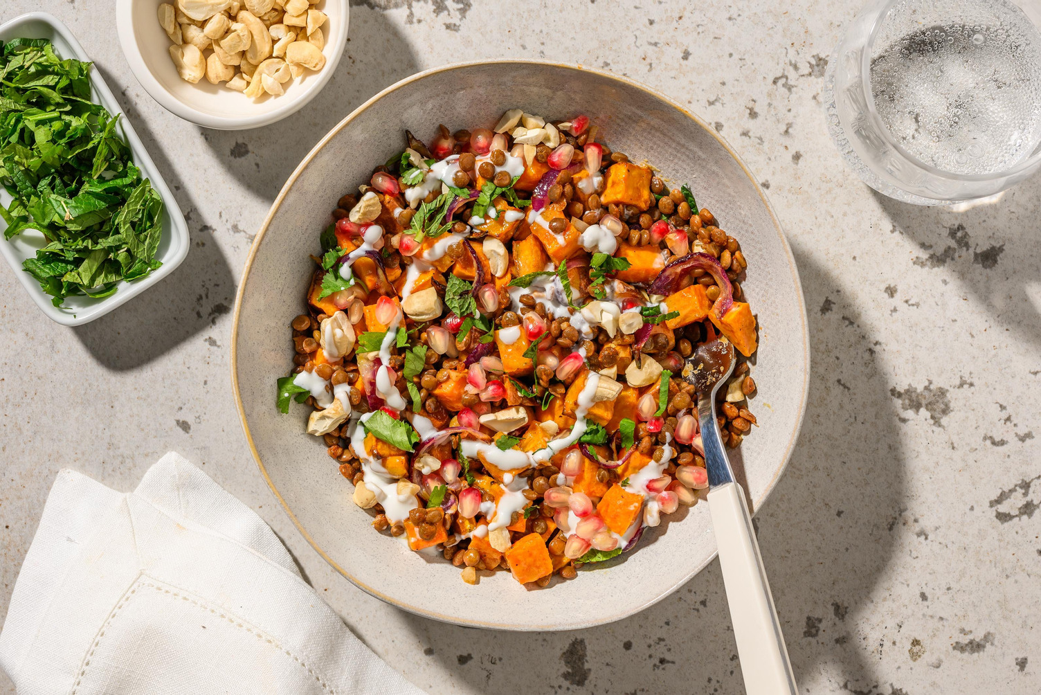 Grøn linsesalat og gedeostdressing