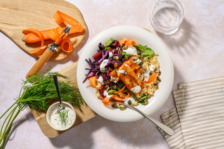 Pannestekt halloumi og bulgursalat