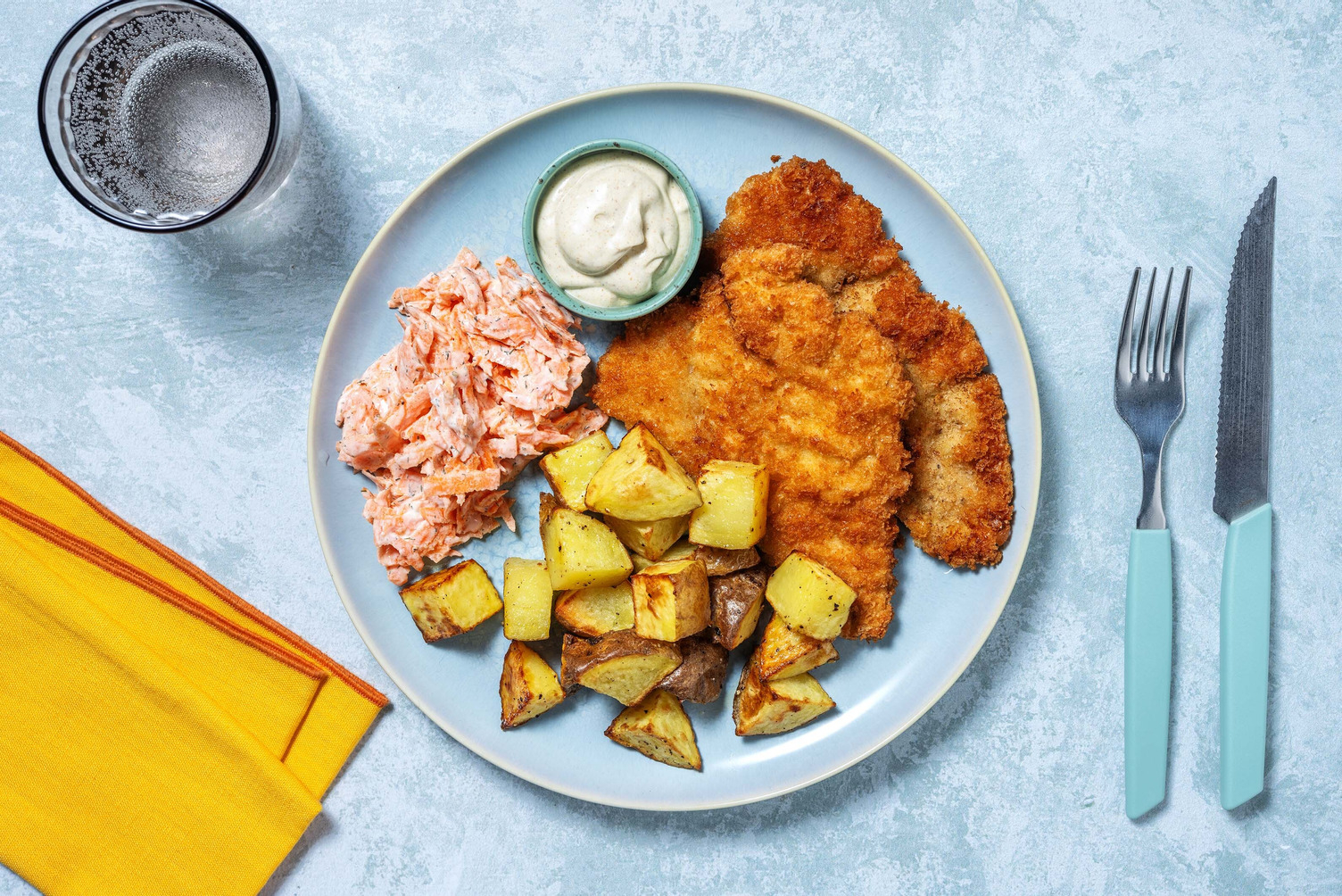 Bio-Hähnchenschnitzel mit Currydip