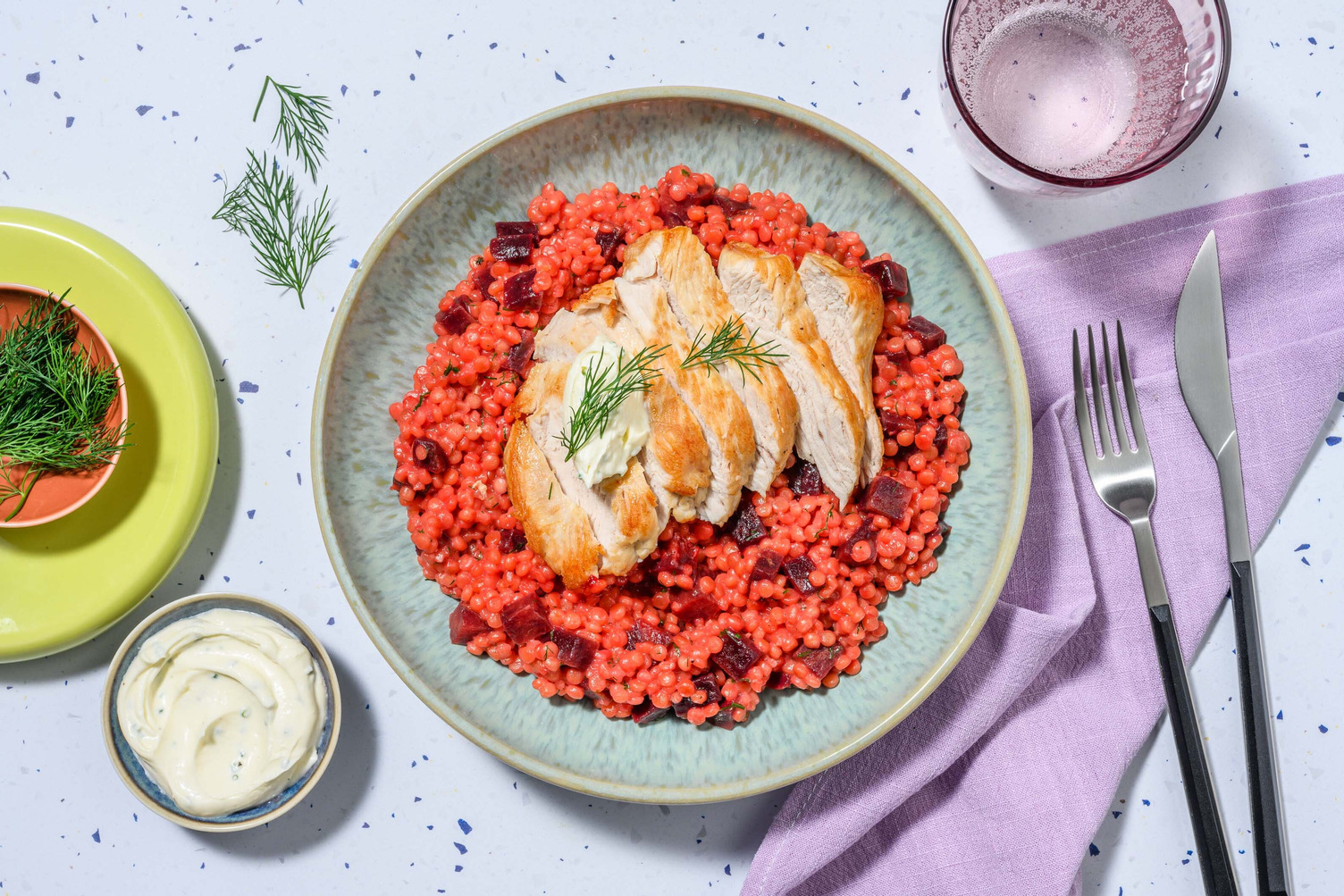 Pinkes Perlcouscous-Risotto & doppelt Putenbrust