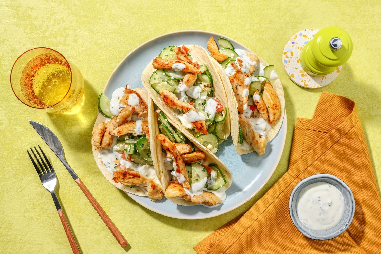 Tacos mit doppelt Hähnchengeschnetzeltem 