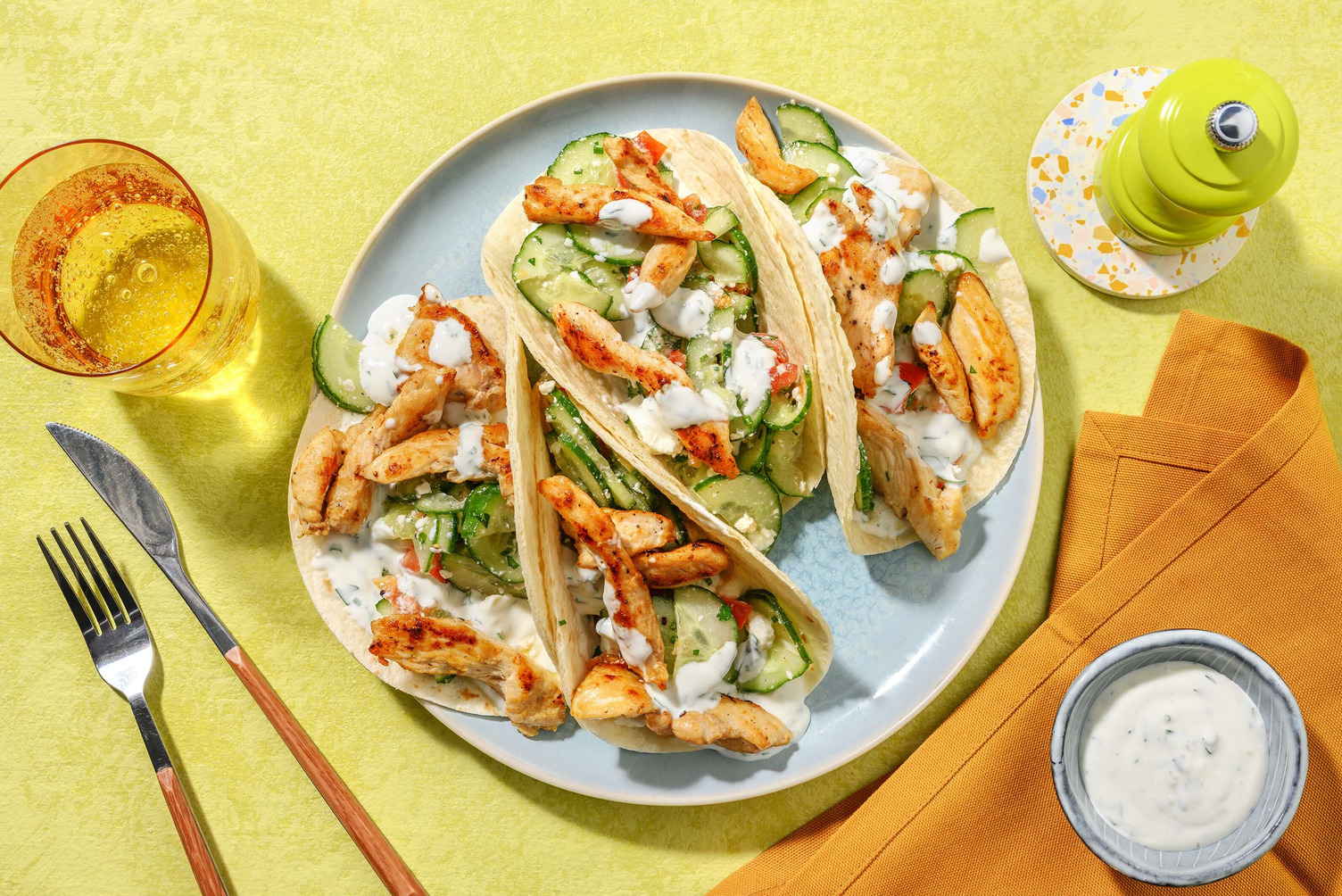 Tacos mit doppelt Hähnchengeschnetzeltem