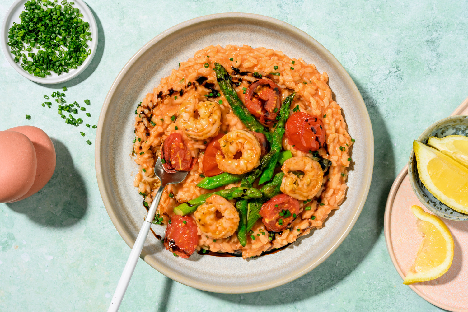 Prawn, Roasted Asparagus and Tomato Stovetop Risotto