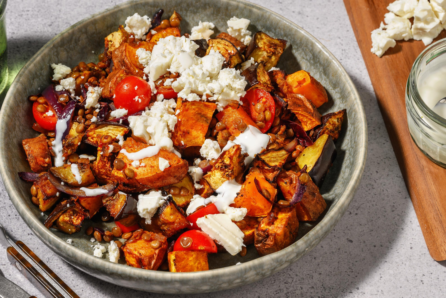 Spiced Roasted Bacon, Veg and Harissa Lentil Jumble