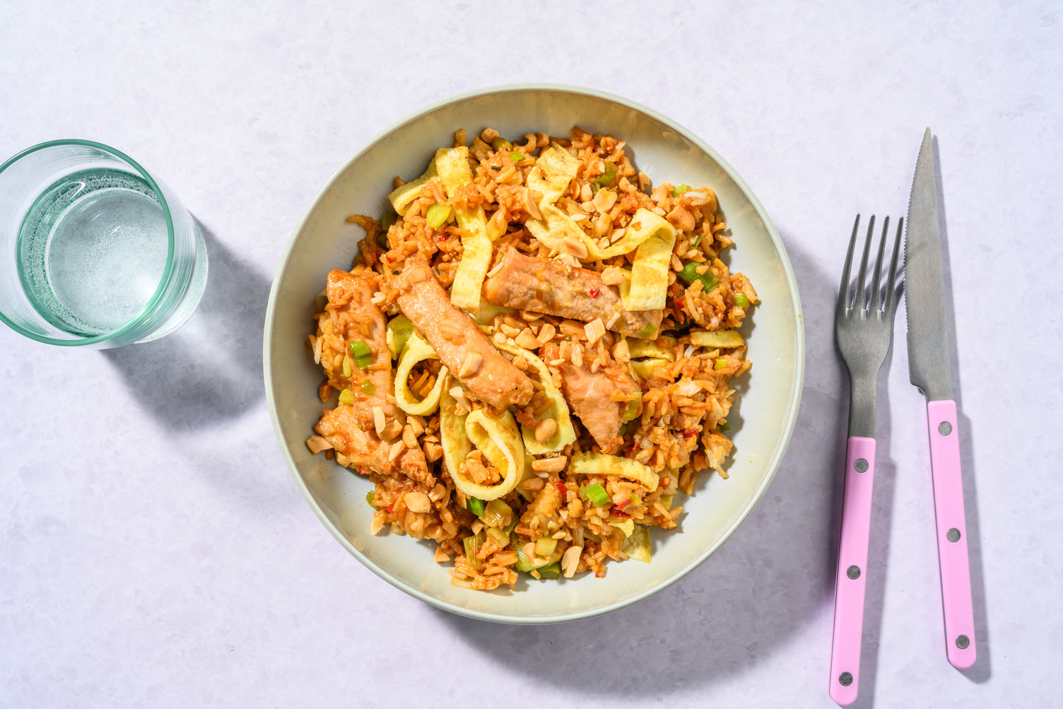 Arroz frito con cerdo marinado