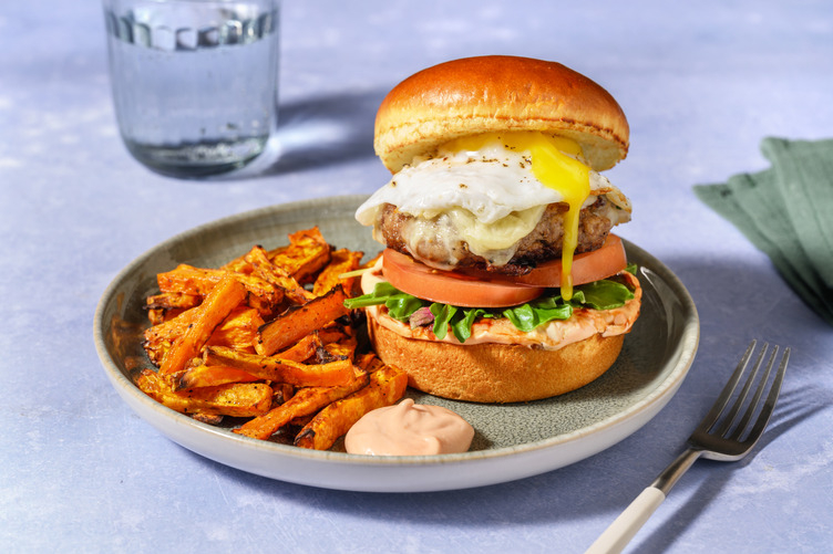 Cheesy Beef Burger & Kūmara Fries