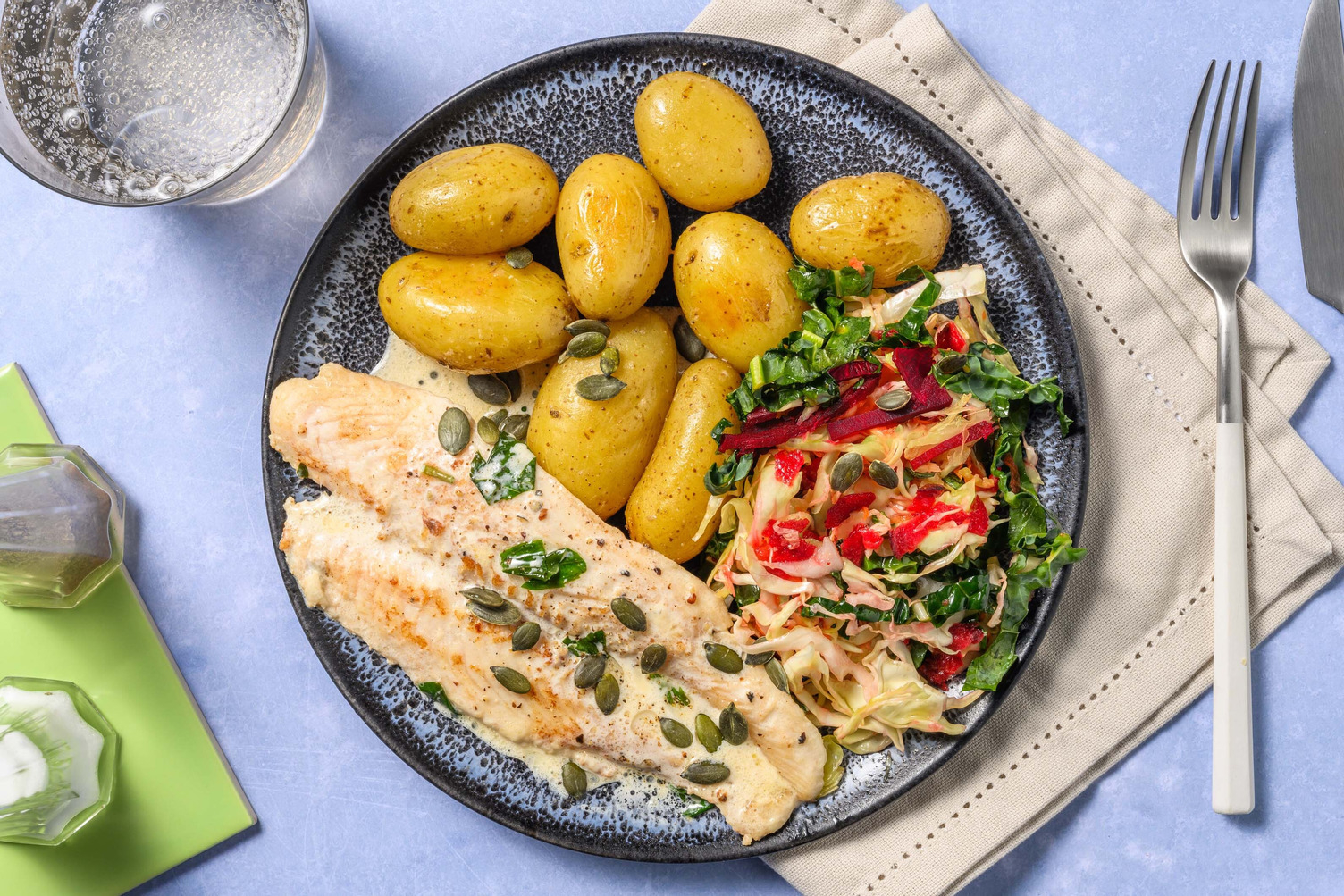 Pannstekt sej i krämig basilikasås