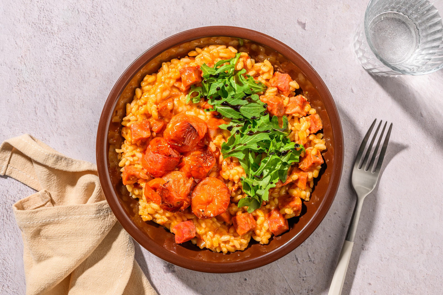 Chorizorisotto og bakte cherrytomater