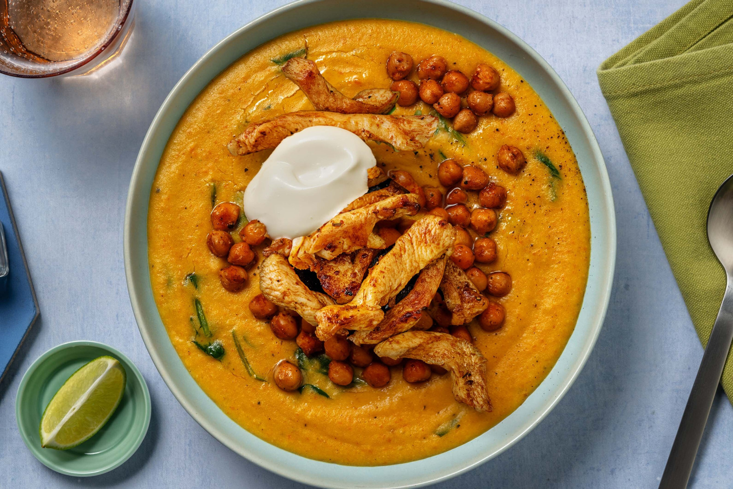 Indische Kichererbsen-Kokos-Suppe & extra Hähnchen