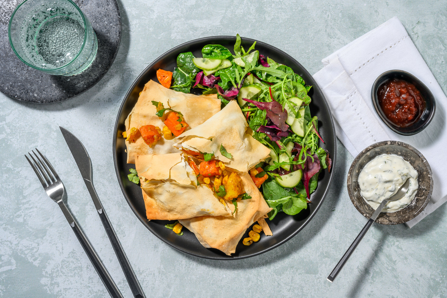 Curried Veggie & Salmon Filo Parcels